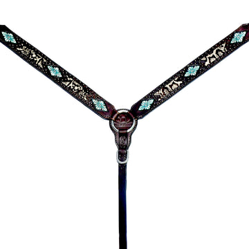 Bar H Equine Western Horse Floral Genuine American Leather Breast Collar Headstall Tack Set